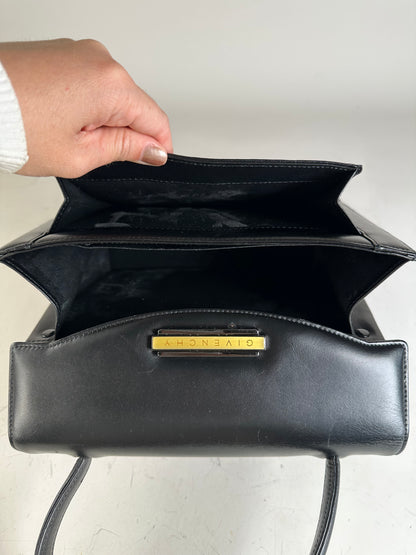 Vintage Givenchy Smooth Leather Handbag Black Gold