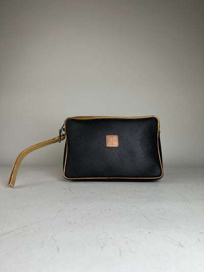 Vintage Givenchy Pebbled Leather Clutch Black Beige Gold