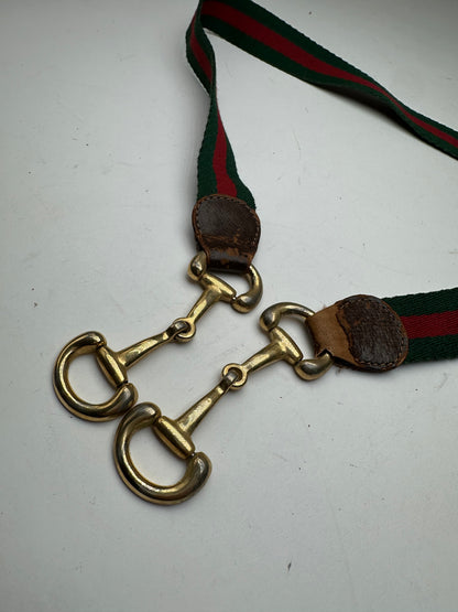 Vintage Gucci Canvas Horsebit Belt Green Red