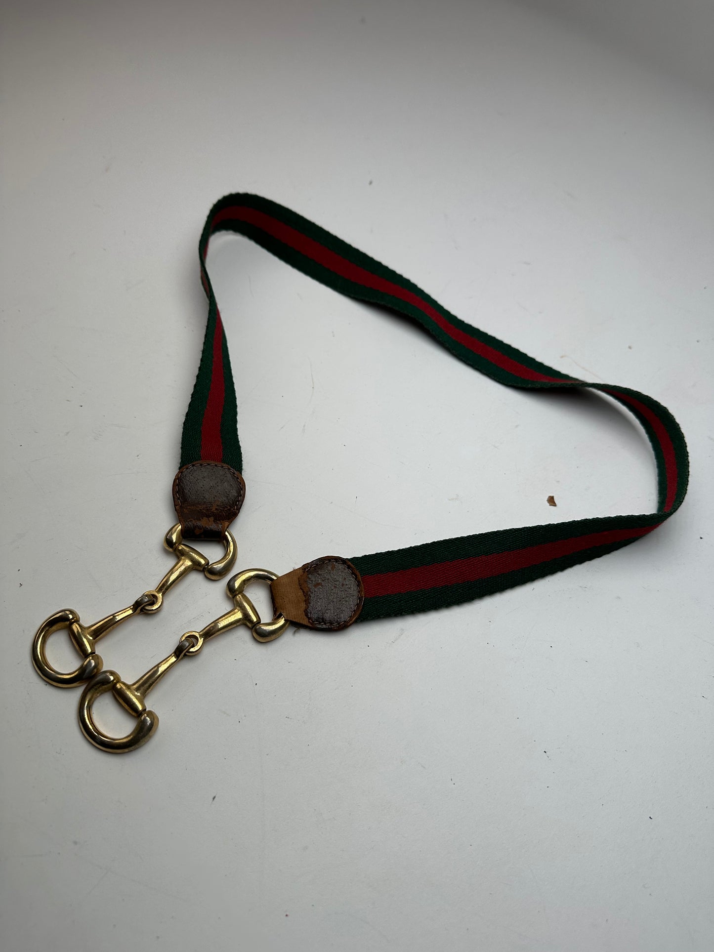 Vintage Gucci Canvas Horsebit Belt Green Red