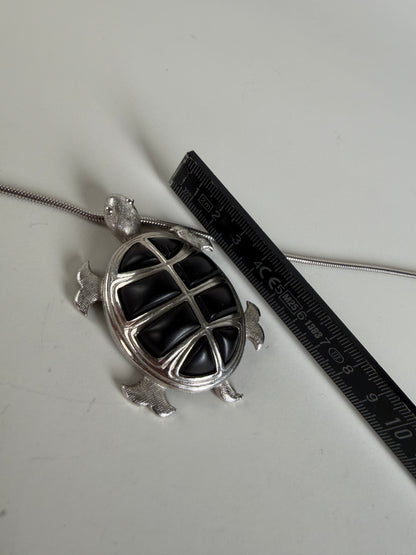 Vintage Givenchy Logo Pendant Necklace Silver Black