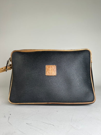 Vintage Givenchy Pebbled Leather Clutch Black Beige Gold