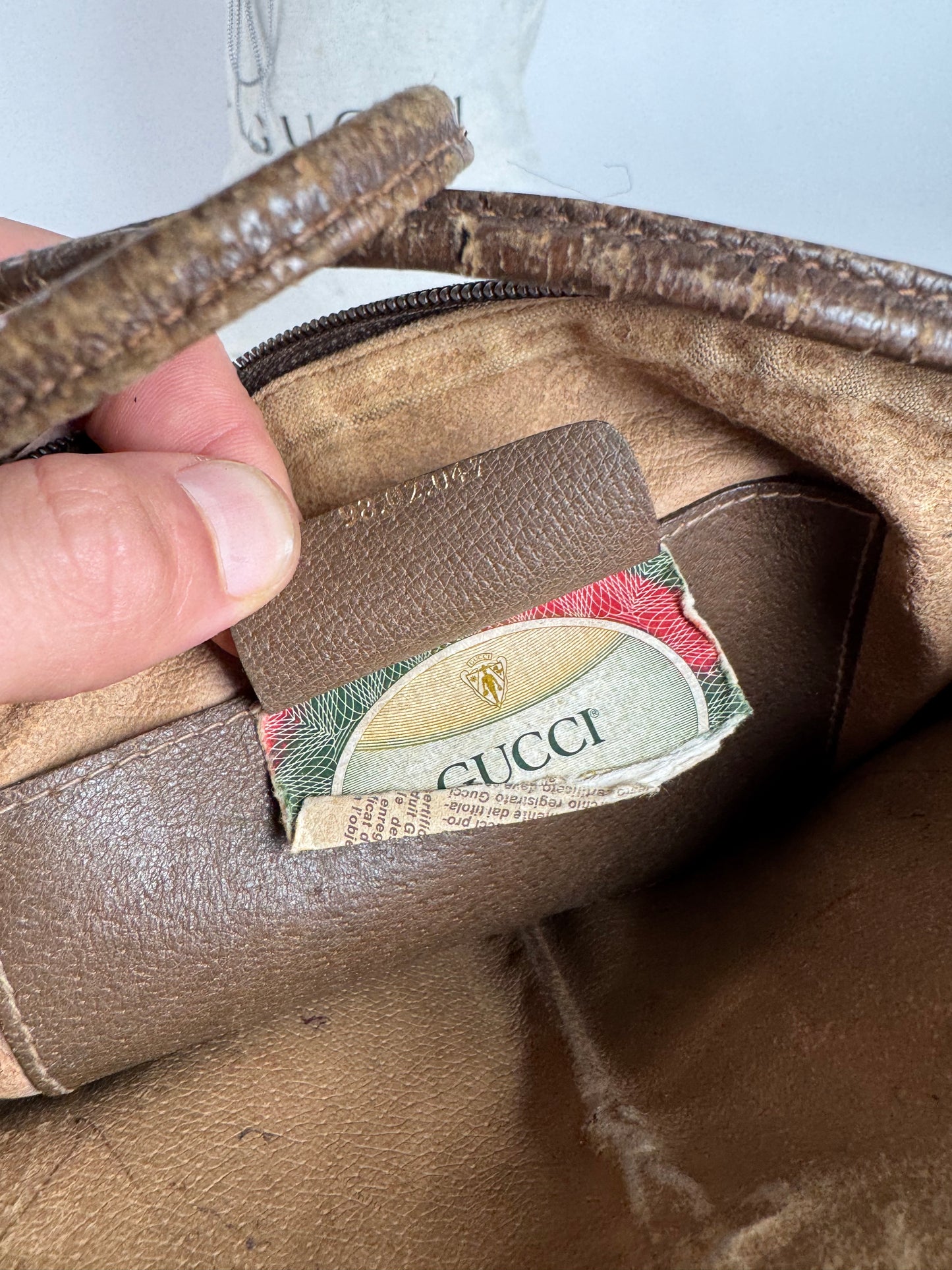 Vintage Gucci Monogram Leather Bag Brown Grey