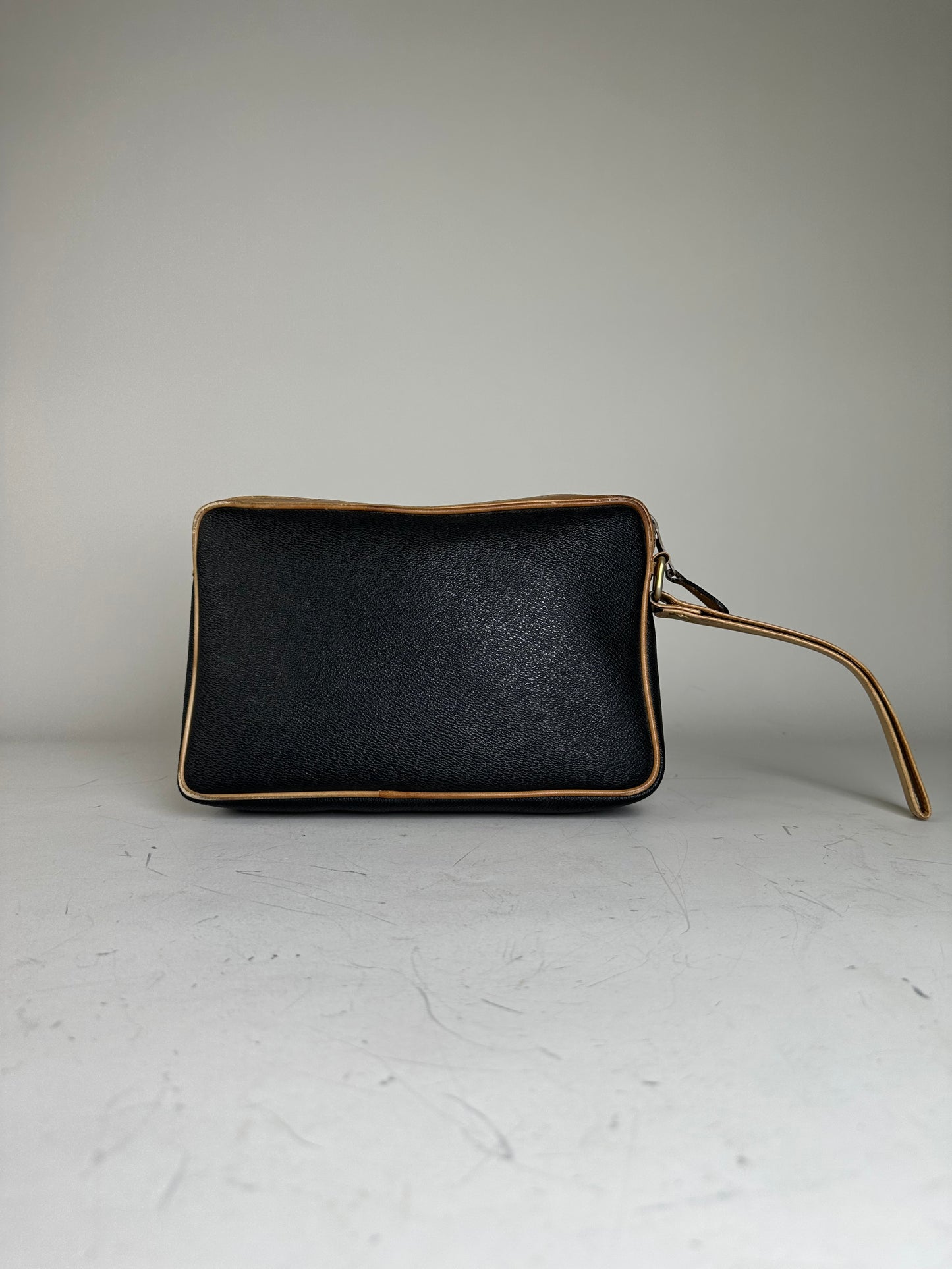 Vintage Givenchy Pebbled Leather Clutch Black Beige Gold