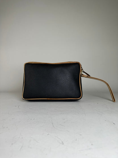 Vintage Givenchy Pebbled Leather Clutch Black Beige Gold