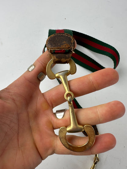 Vintage Gucci Canvas Horsebit Belt Green Red