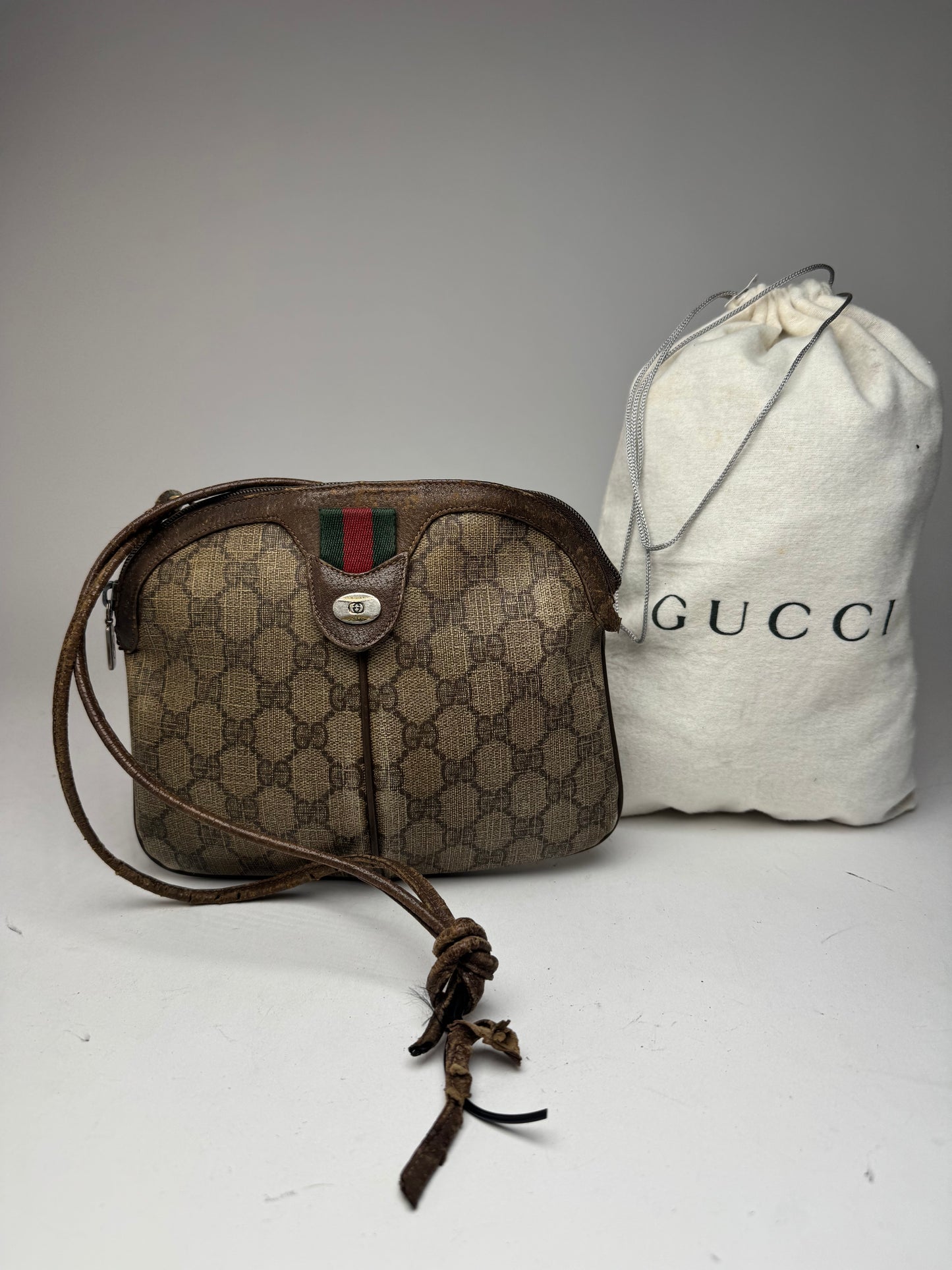 Vintage Gucci Monogram Leather Bag Brown Grey