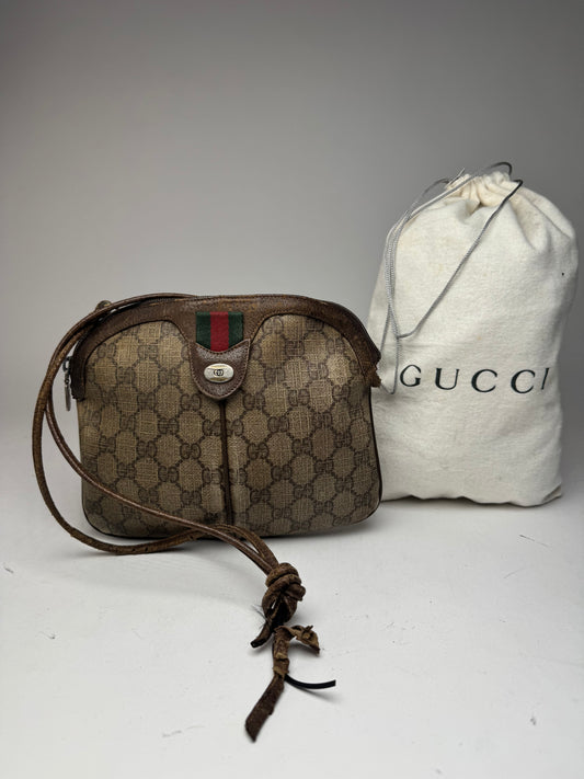 Vintage Gucci Monogram Leather Bag Brown Grey