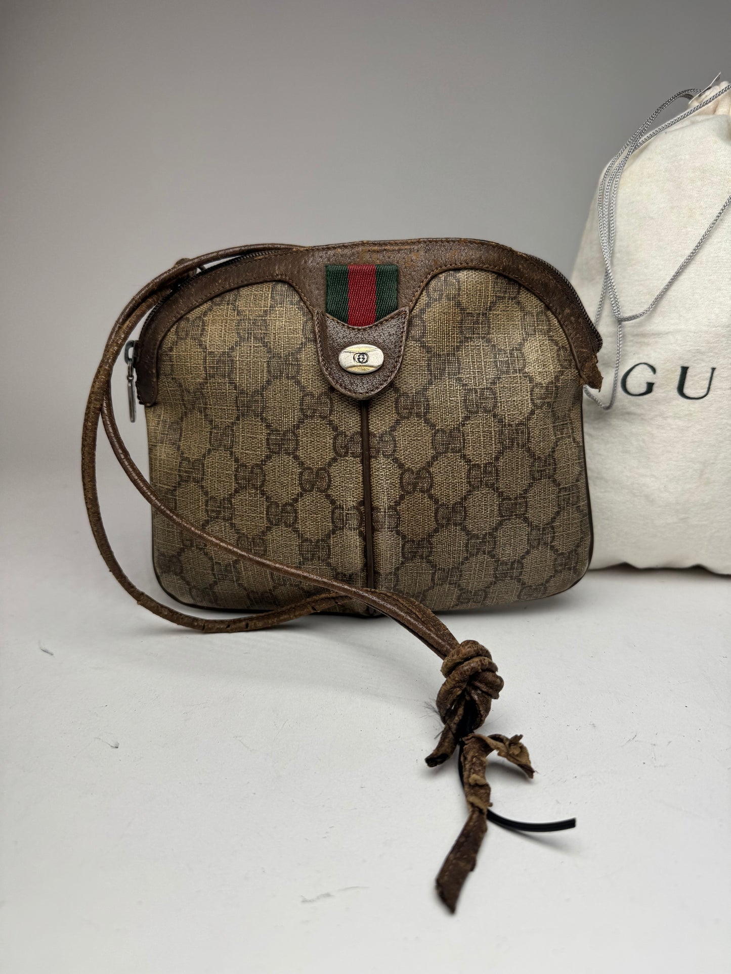 Vintage Gucci Monogram Leather Bag Brown Grey