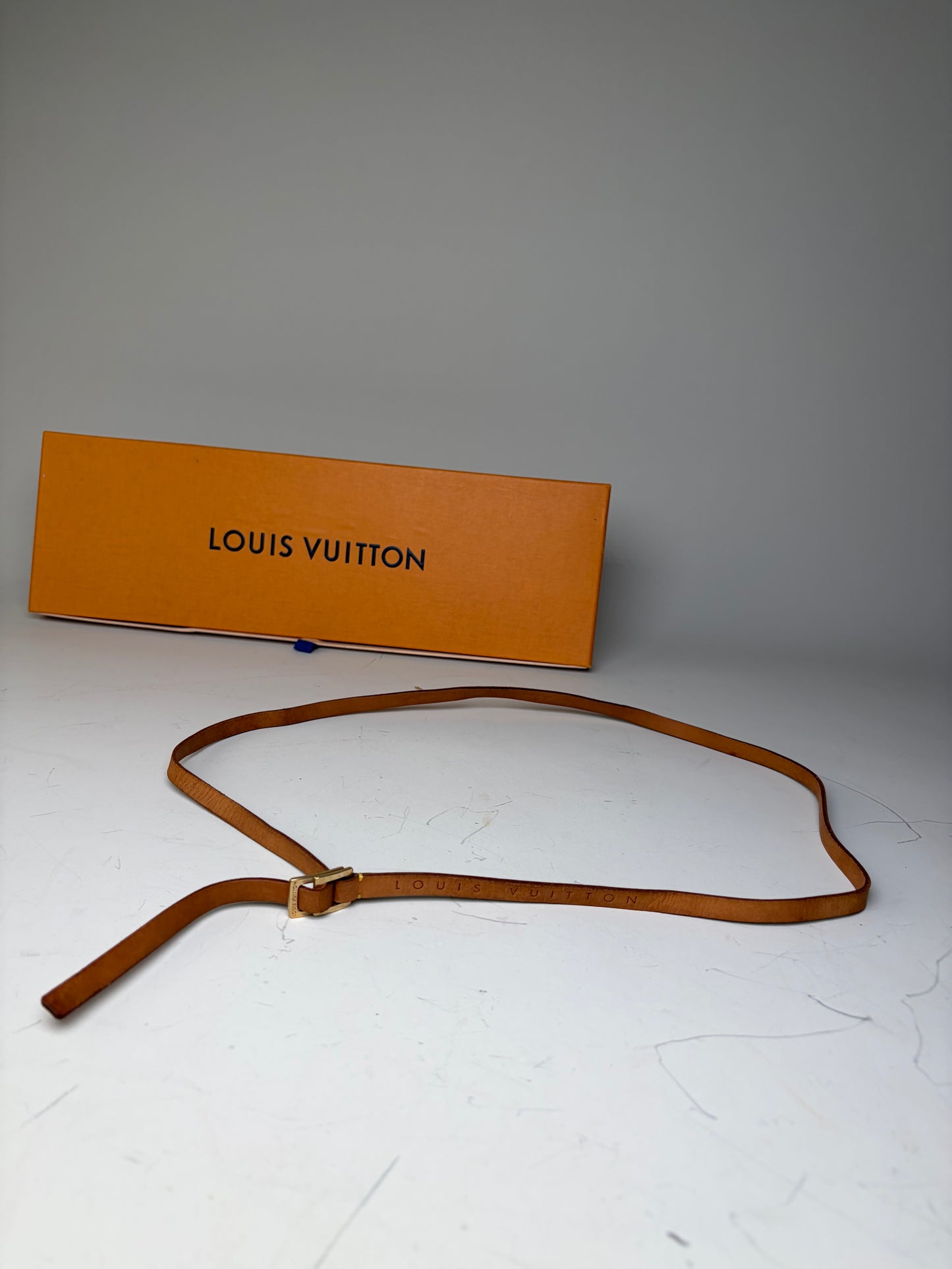 Vintage Louis Vuitton Leather Logo Belt Tan Gold