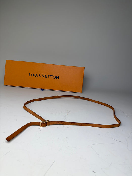 Vintage Louis Vuitton Leather Logo Belt Tan Gold