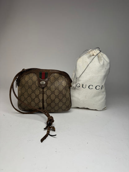 Vintage Gucci Monogram Leather Bag Brown Grey