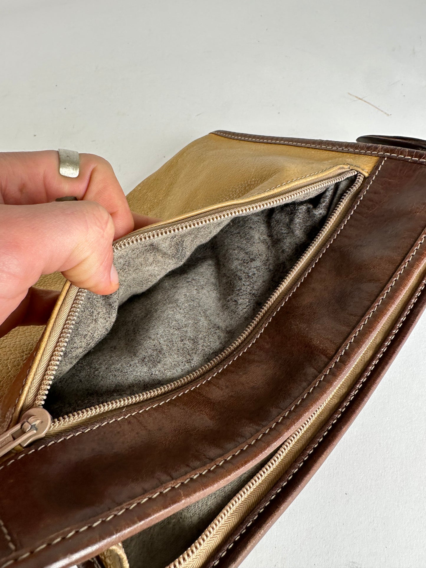 Vintage Loewe Camel Leather Suede Anagram Clutch