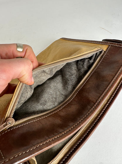 Vintage Loewe Camel Leather Suede Anagram Clutch