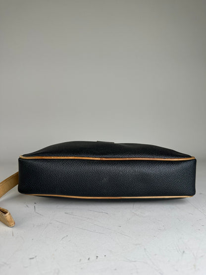 Vintage Givenchy Pebbled Leather Clutch Black Beige Gold