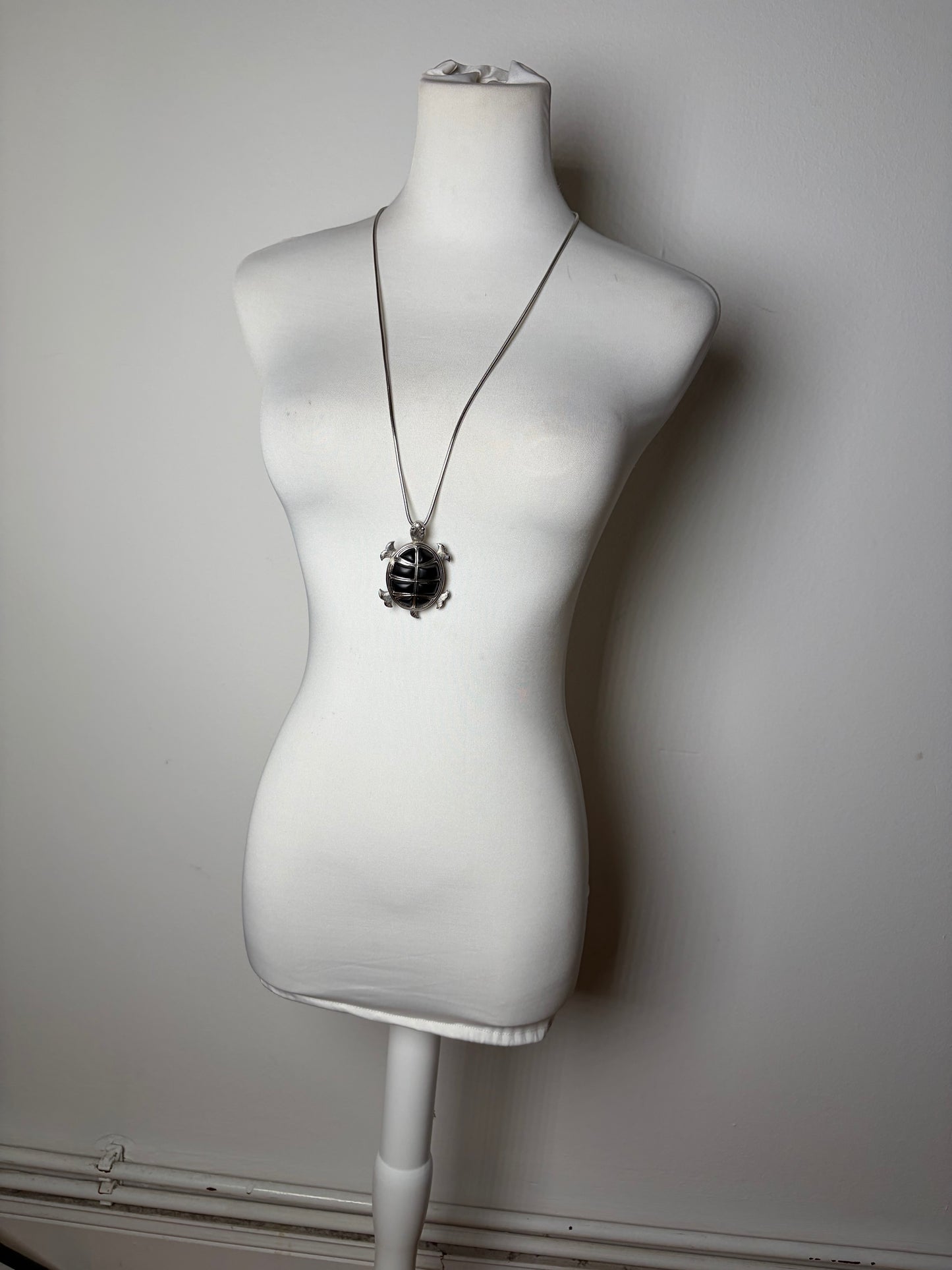 Vintage Givenchy Logo Pendant Necklace Silver Black