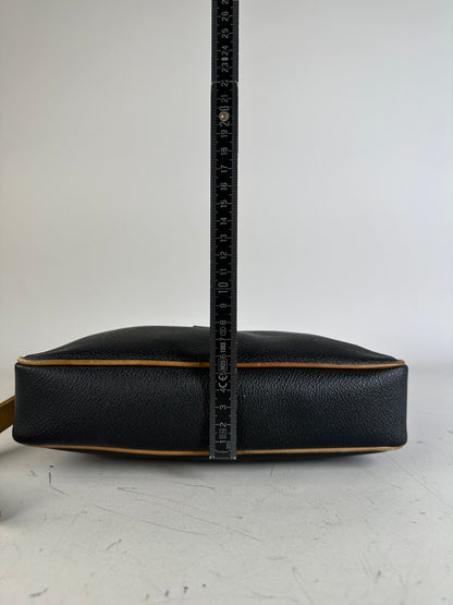 Vintage Givenchy Pebbled Leather Clutch Black Beige Gold