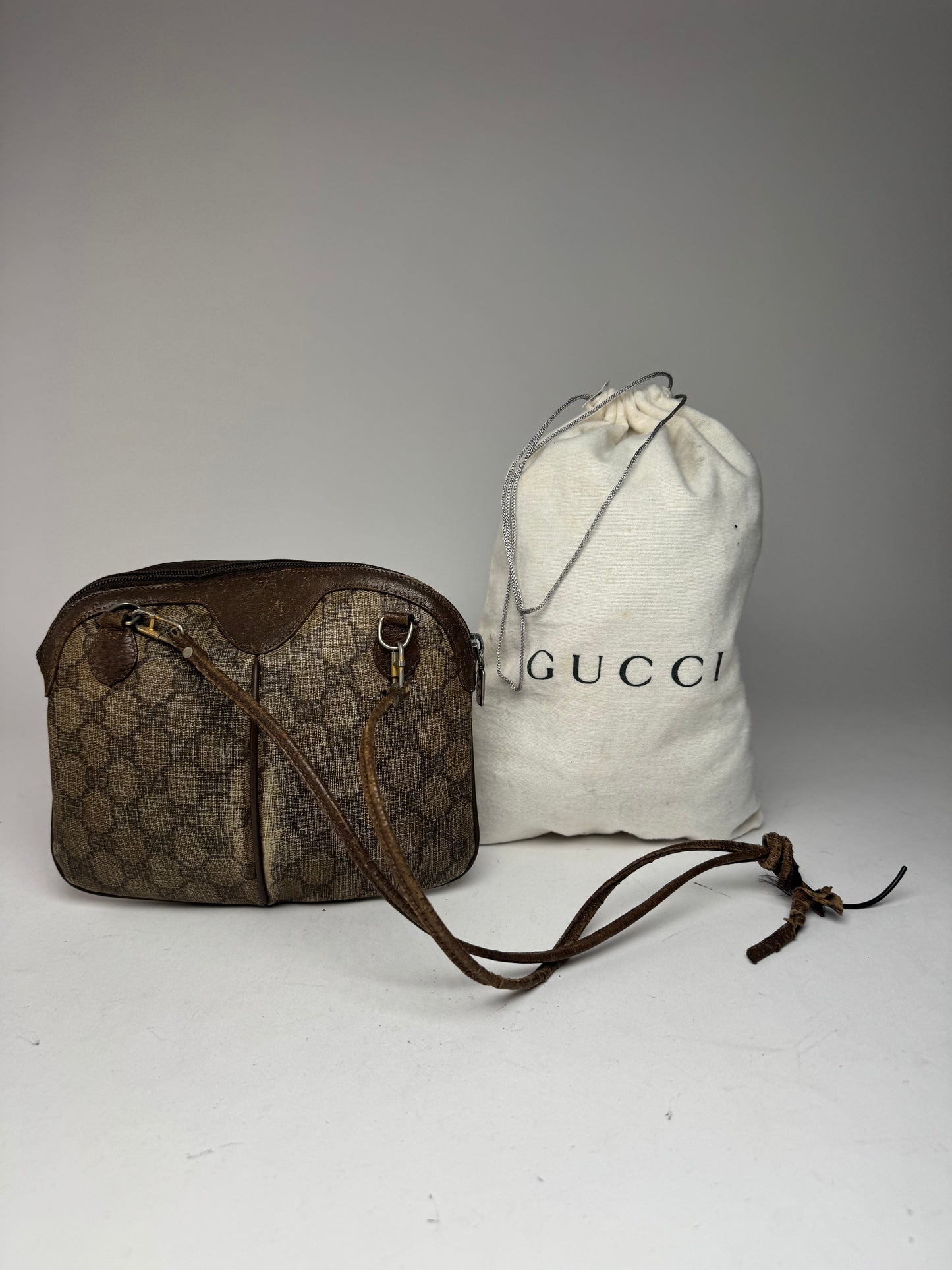 Vintage Gucci Monogram Leather Bag Brown Grey