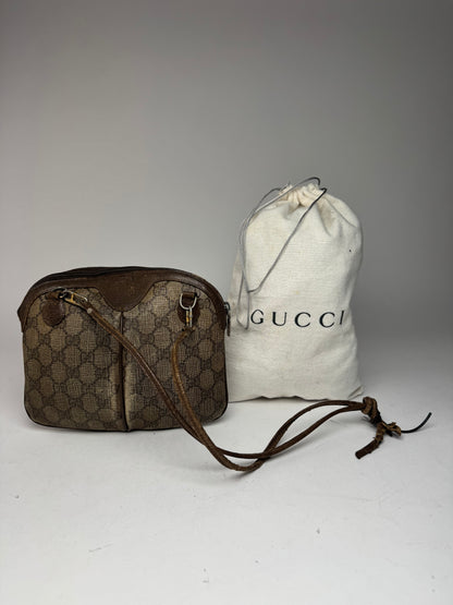 Vintage Gucci Monogram Leather Bag Brown Grey