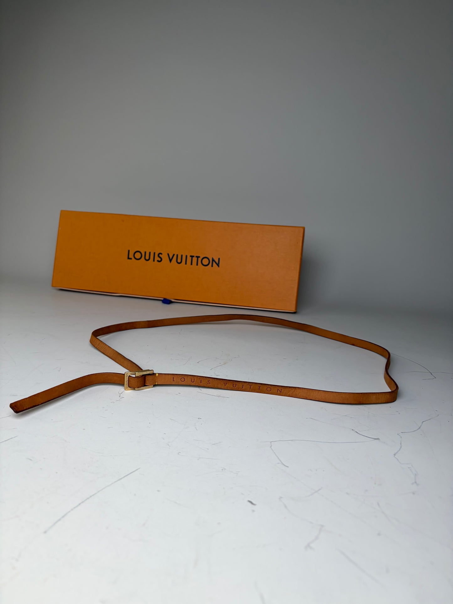 Vintage Louis Vuitton Leather Logo Belt Tan Gold