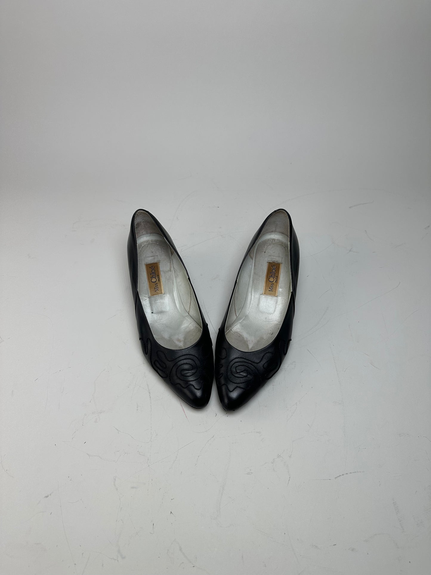 Vintage Chloe Leather Fabric Detail Heels Black Silver EU36.5