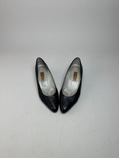 Vintage Chloe Leather Fabric Detail Heels Black Silver EU36.5