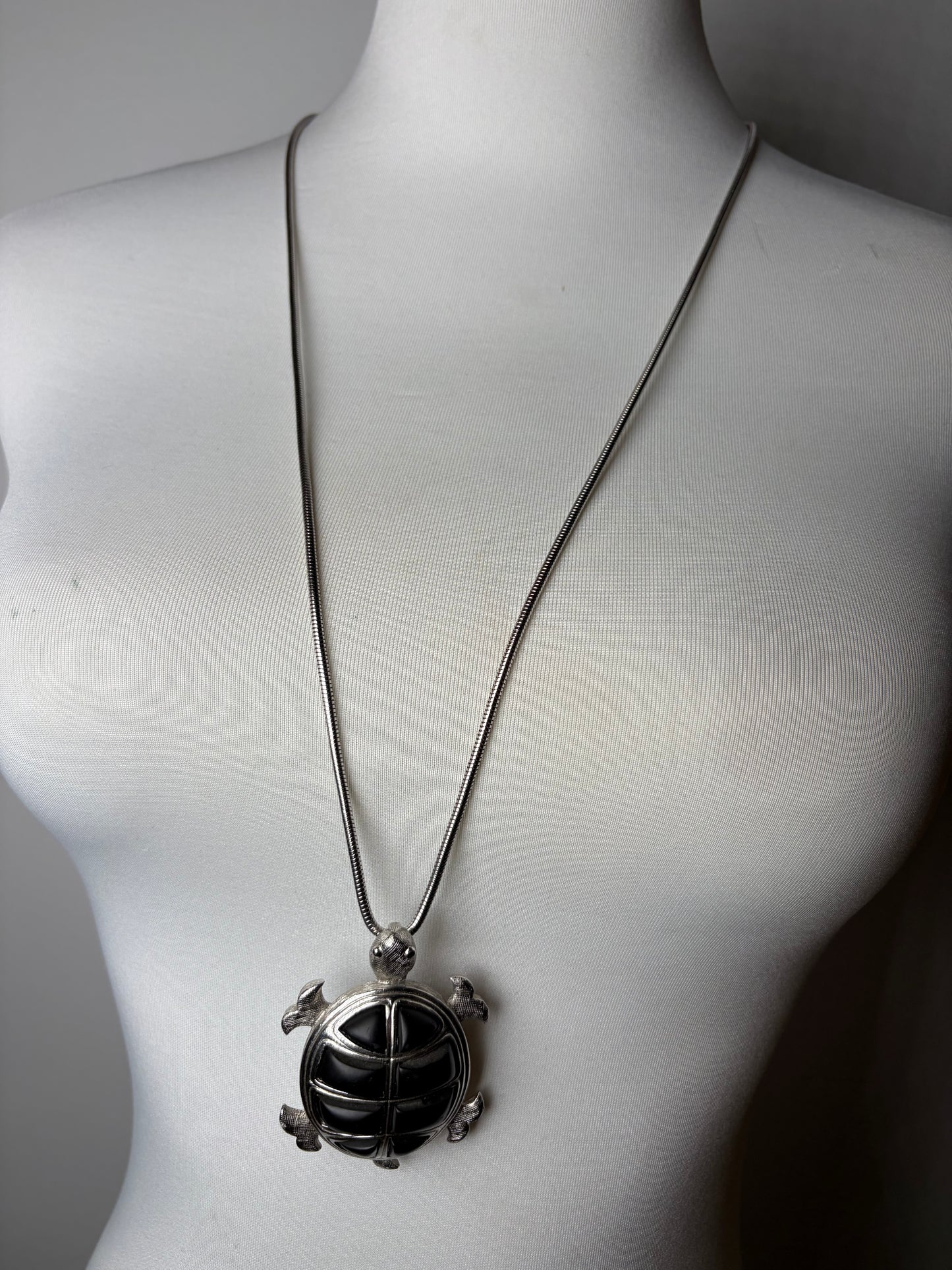 Vintage Givenchy Logo Pendant Necklace Silver Black