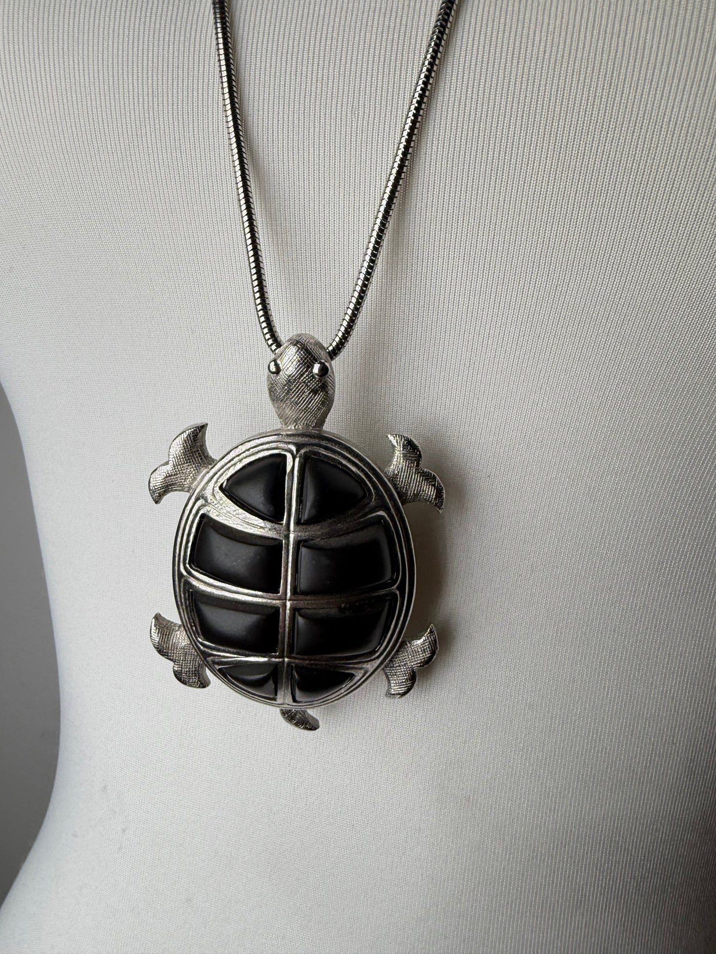 Vintage Givenchy Logo Pendant Necklace Silver Black
