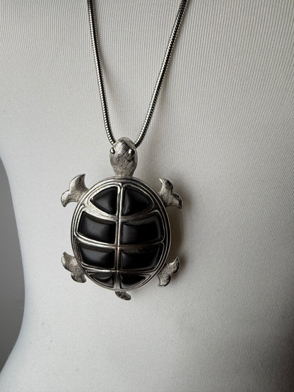 Vintage Givenchy Logo Pendant Necklace Silver Black