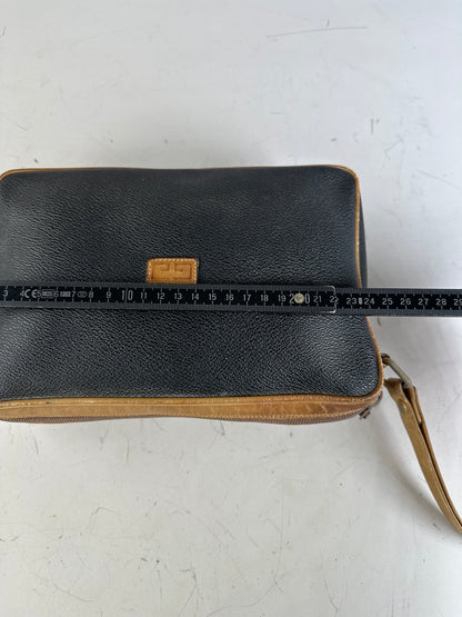 Vintage Givenchy Pebbled Leather Clutch Black Beige Gold