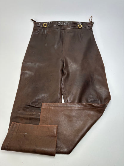 Vintage Celine Calfskin Trousers Brown M