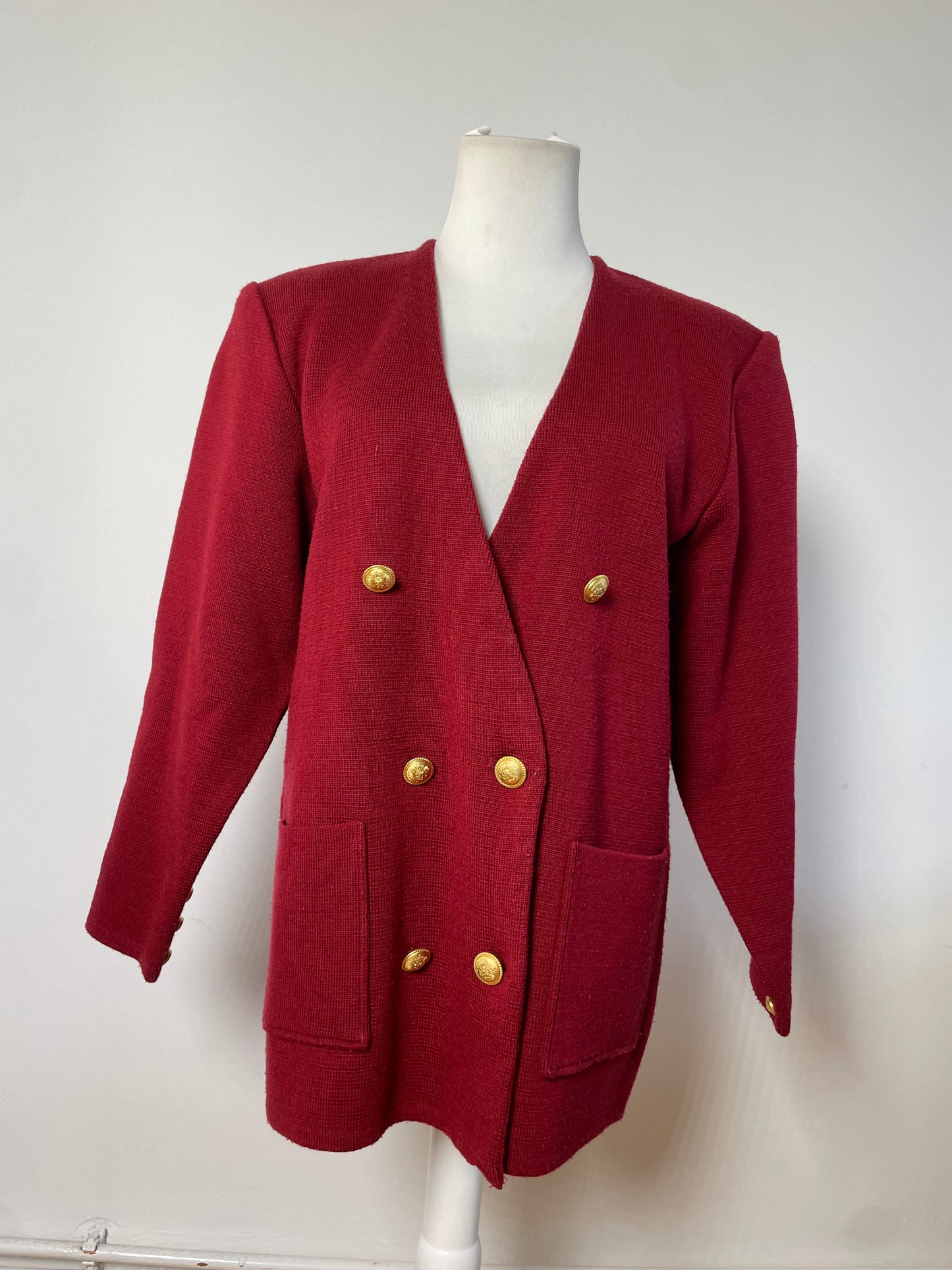 Vintage Chloe Wool Blend Blazer Red Gold Buttons L