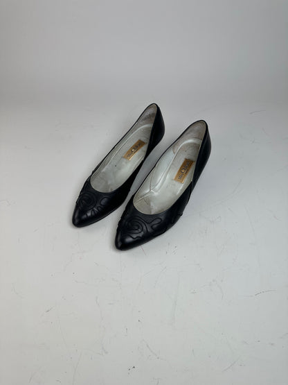Vintage Chloe Leather Fabric Detail Heels Black Silver EU36.5