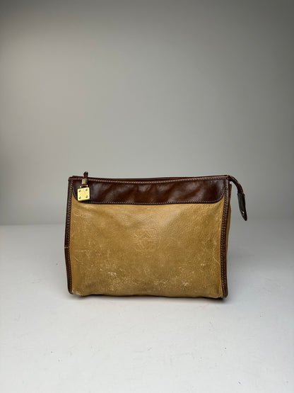 Vintage Loewe Camel Leather Suede Anagram Clutch
