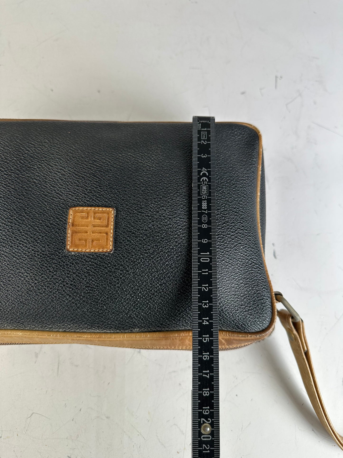 Vintage Givenchy Pebbled Leather Clutch Black Beige Gold