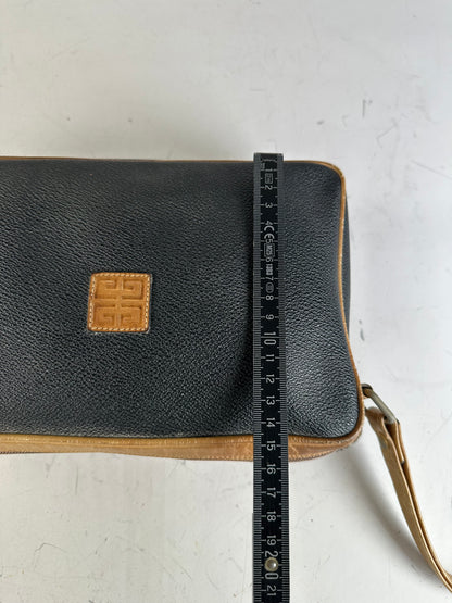 Vintage Givenchy Pebbled Leather Clutch Black Beige Gold