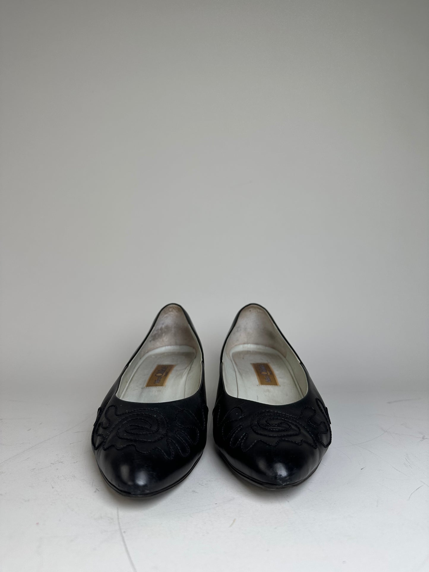 Vintage Chloe Leather Fabric Detail Heels Black Silver EU36.5
