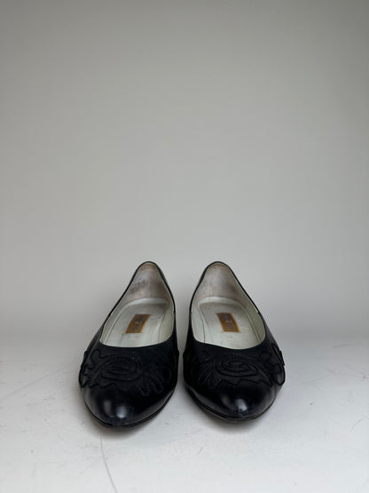 Vintage Chloe Leather Fabric Detail Heels Black Silver EU36.5