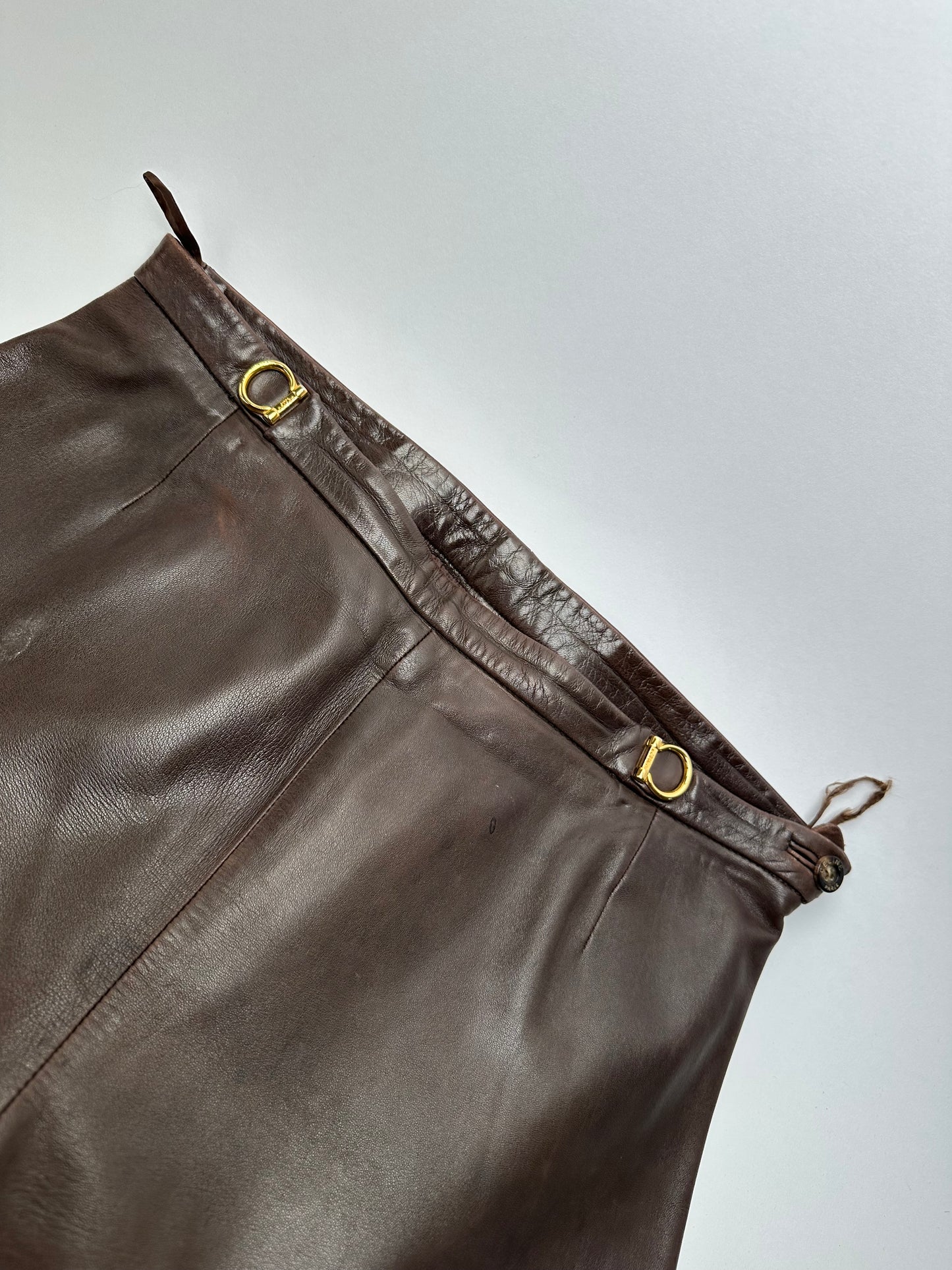Vintage Celine Calfskin Trousers Brown M