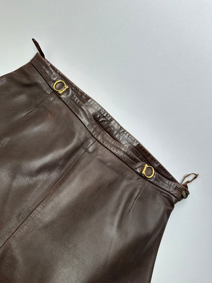 Vintage Celine Calfskin Trousers Brown M
