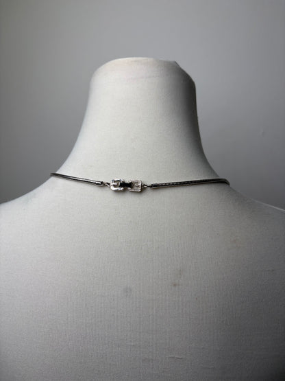 Vintage Givenchy Logo Pendant Necklace Silver Black