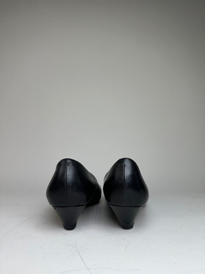 Vintage Chloe Leather Fabric Detail Heels Black Silver EU36.5