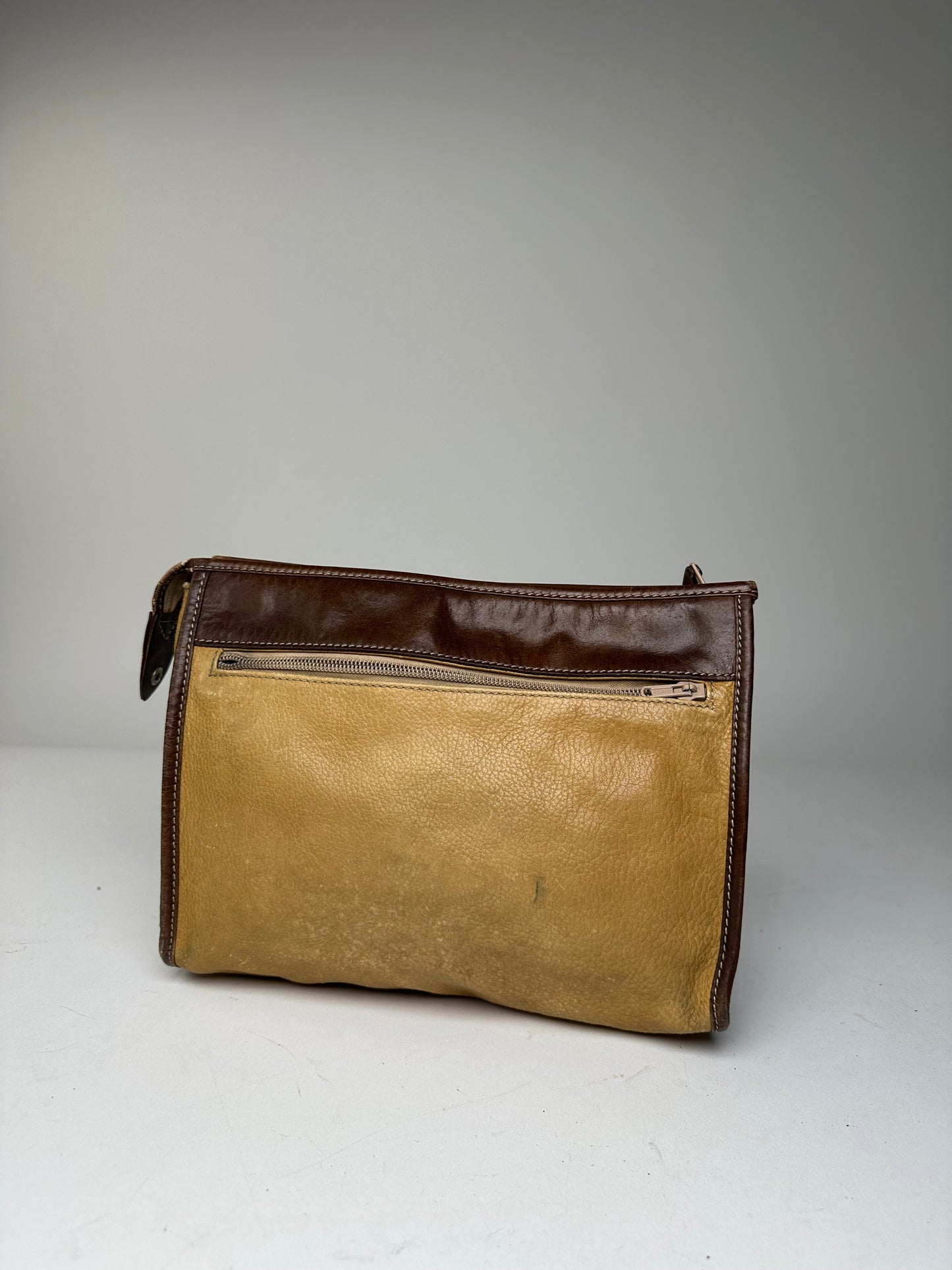 Vintage Loewe Camel Leather Suede Anagram Clutch