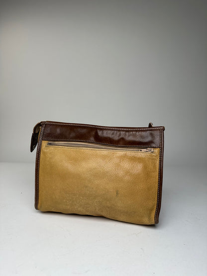 Vintage Loewe Camel Leather Suede Anagram Clutch