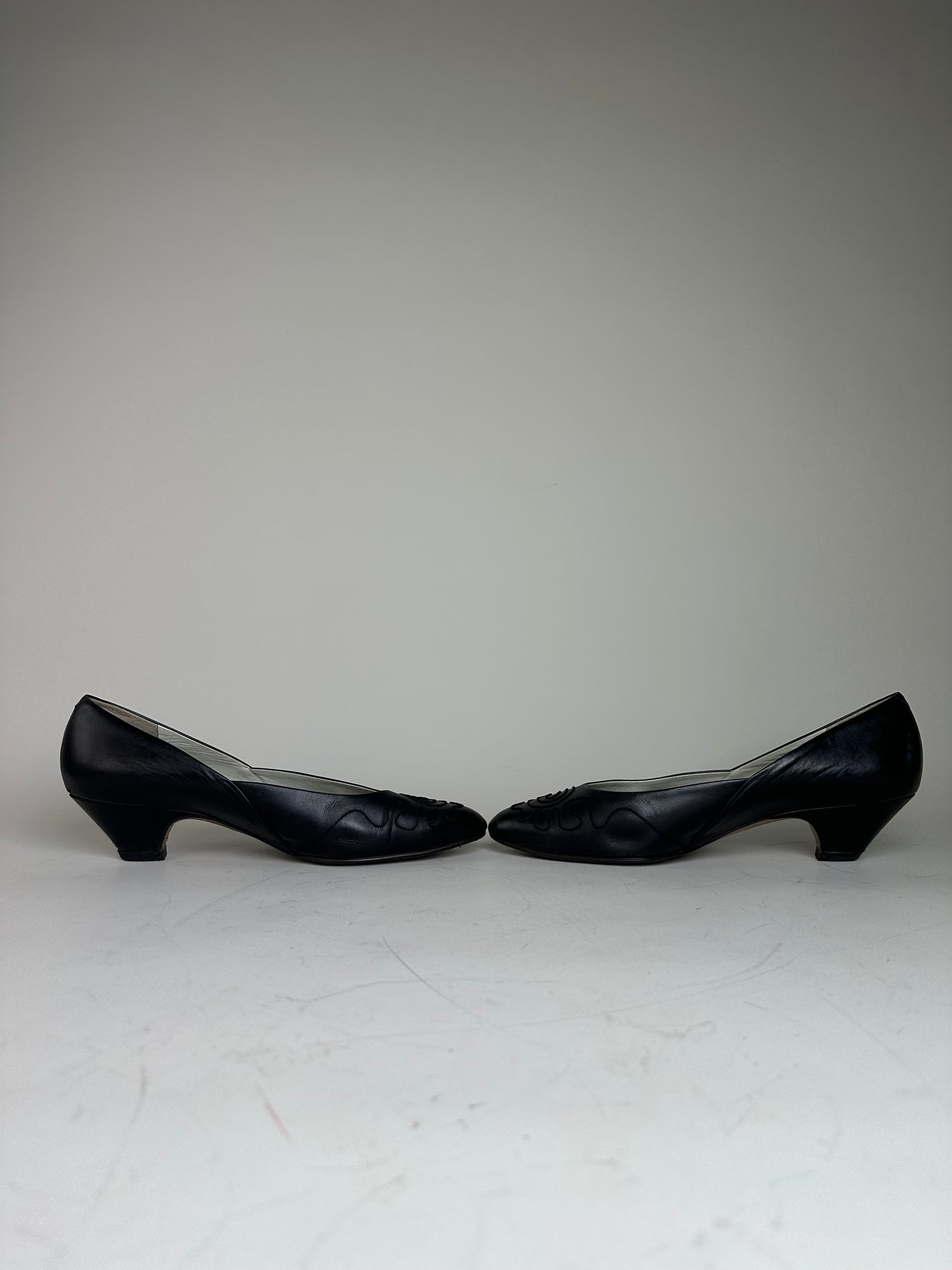 Vintage Chloe Leather Fabric Detail Heels Black Silver EU36.5