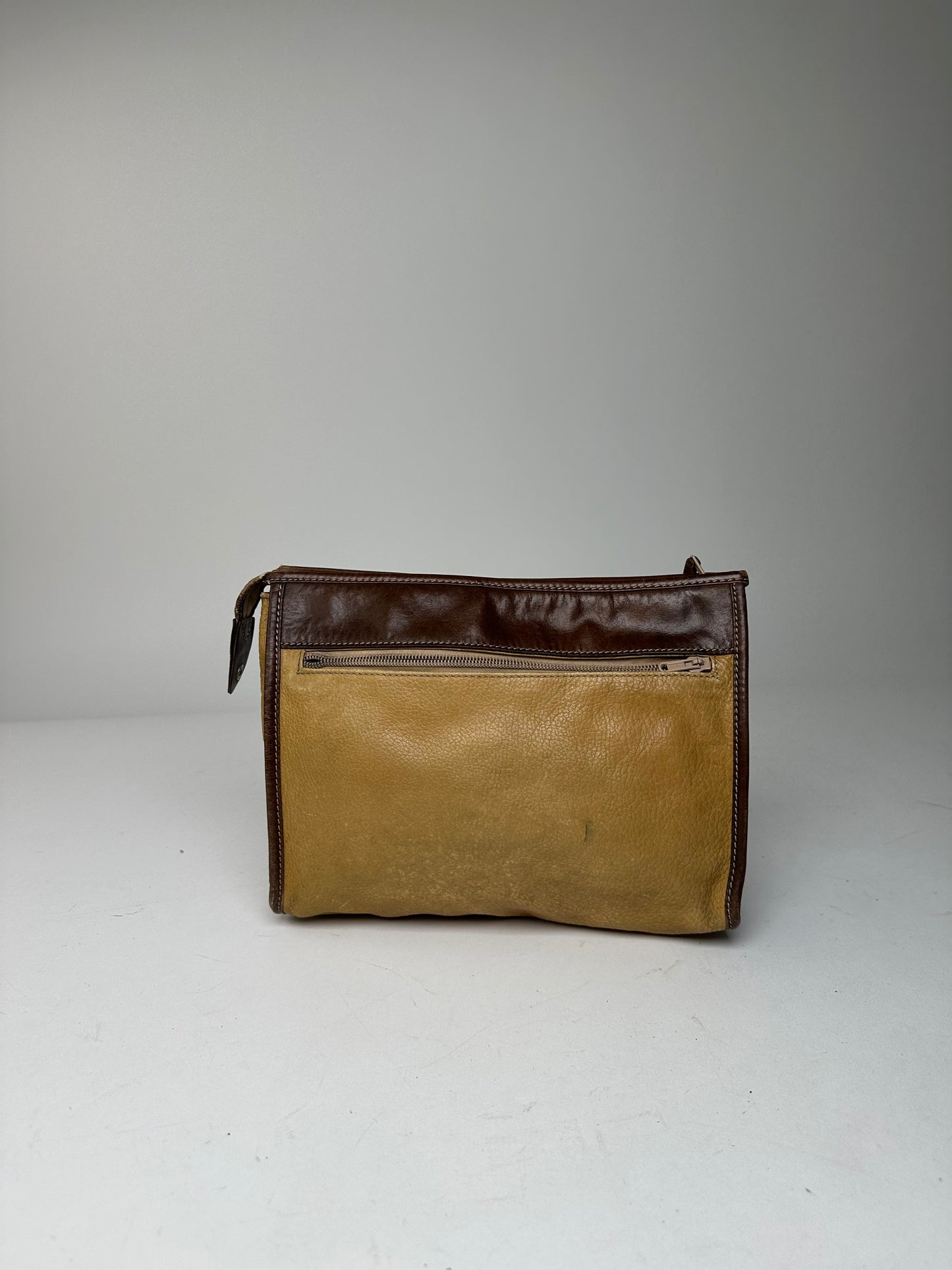 Vintage Loewe Camel Leather Suede Anagram Clutch