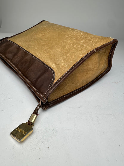 Vintage Loewe Camel Leather Suede Anagram Clutch