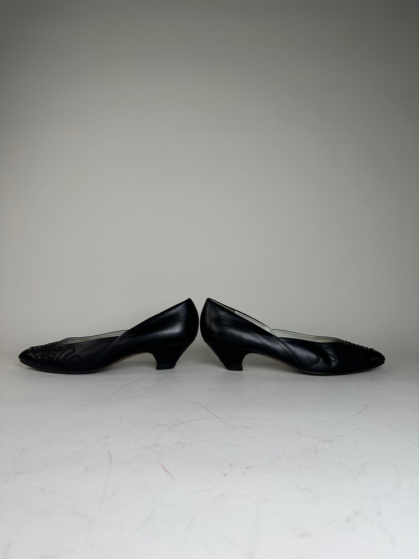 Vintage Chloe Leather Fabric Detail Heels Black Silver EU36.5