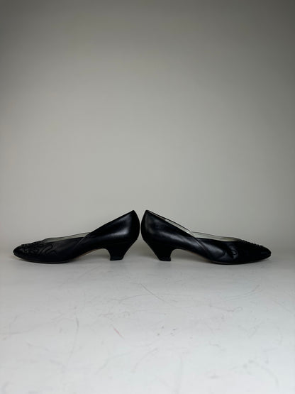 Vintage Chloe Leather Fabric Detail Heels Black Silver EU36.5