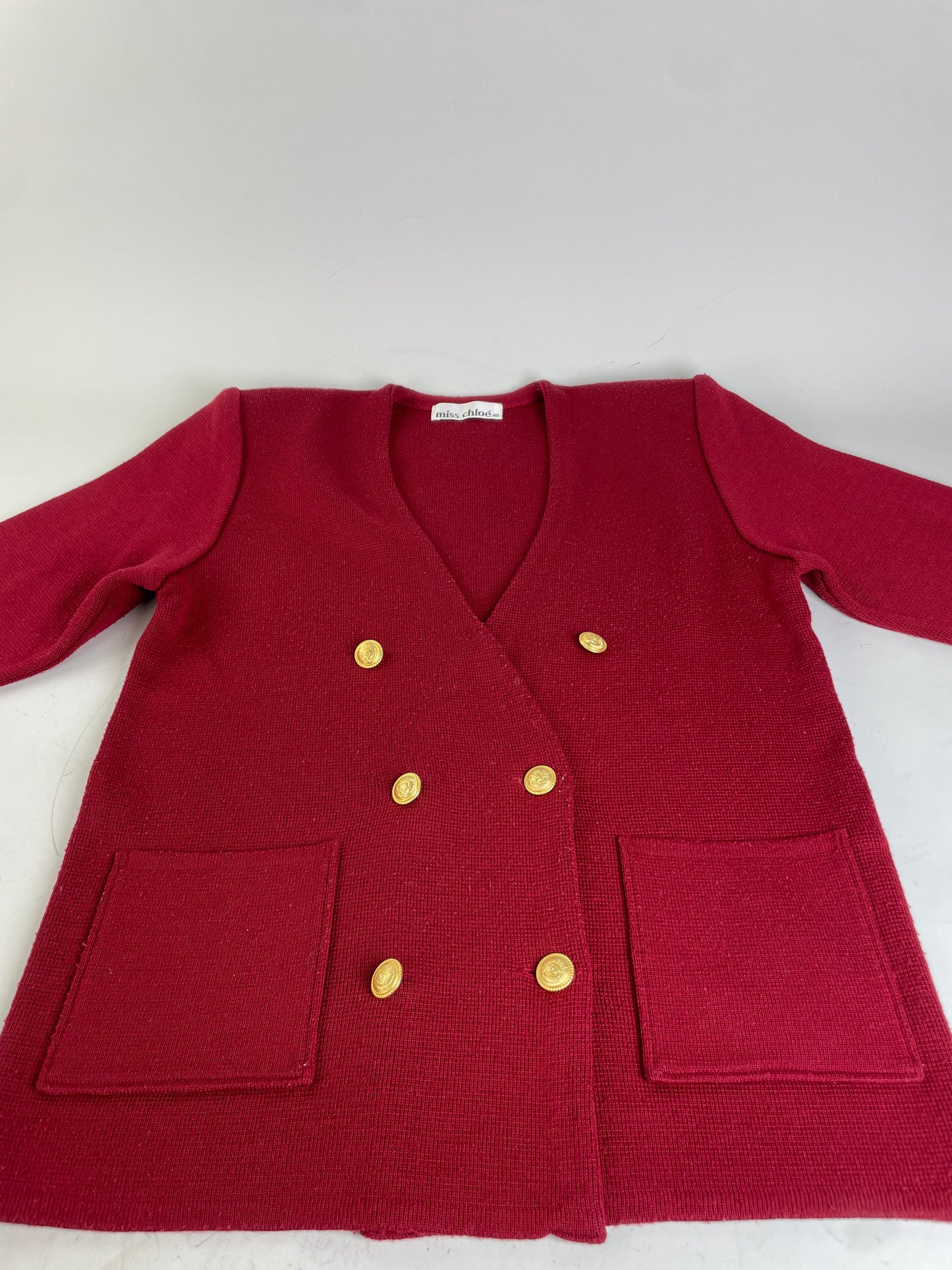 Vintage Chloe Wool Blend Blazer Red Gold Buttons L